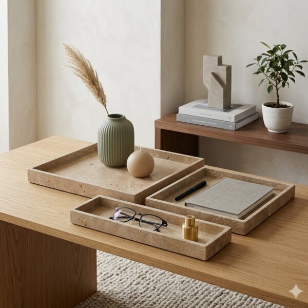 Luxury Travertine Display Organizer Shelf Styling Accessory