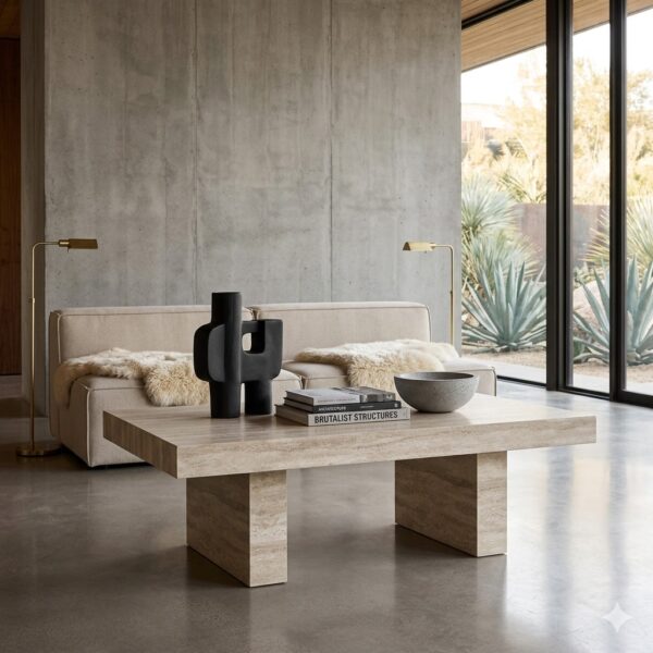Minimalist Rectangular Travertine Coffee Table