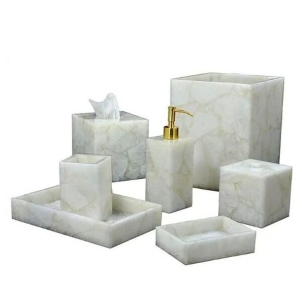 White Quartz Bathroom Countertop Accessories – 7 Piece Set