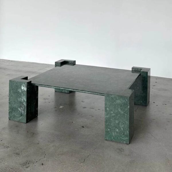 Rectangular Green Marble Coffee Table with Block Legs