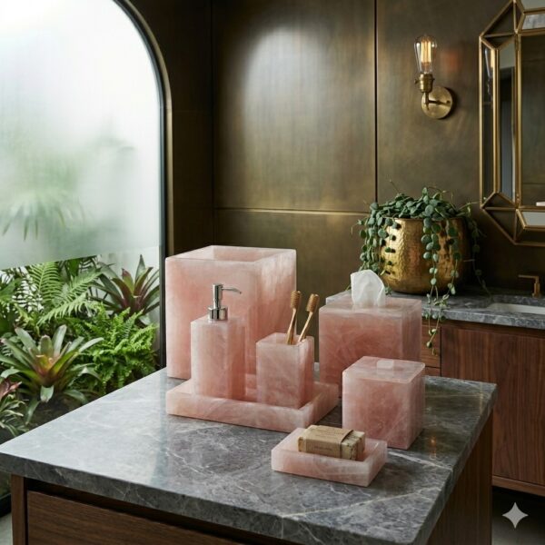 Natural Rose Quartz Bathroom Set Modern Vanity Decor