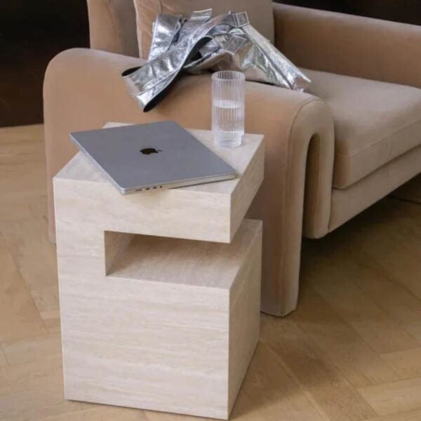 Sculptural Travertine Side Table – Functional Art Piece