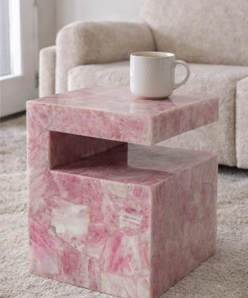 Crystal Rose Quartz Stone Accent Table