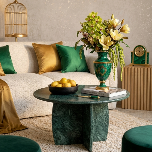 Natural Effect Green Marble Living Room Accent Center Table