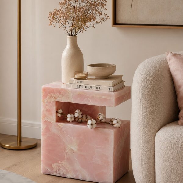 Pink Onyx Storage Side Table for Luxury Interiors