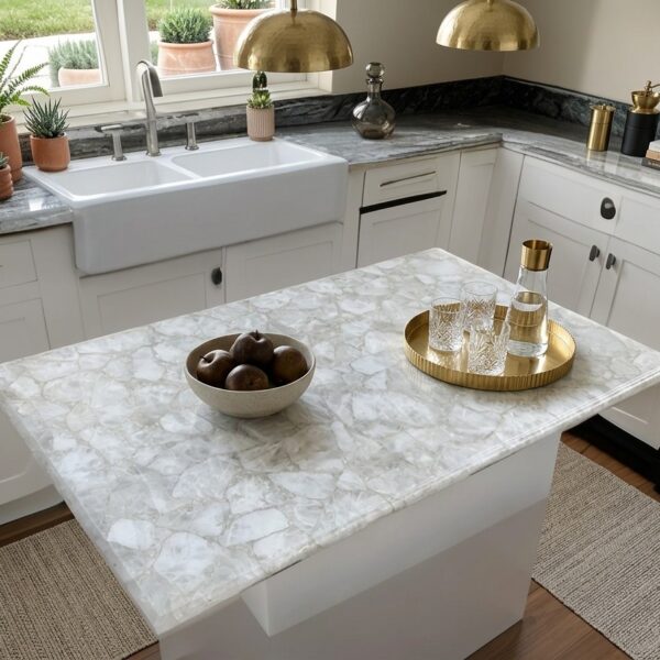 White Quartz Kitchen Countertop – Modern Luxury Stone Design