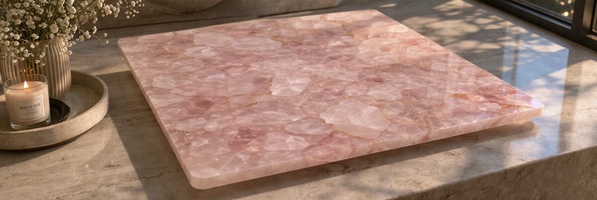 Rose Quartz Crystal Table Top for Modern Interiors - Retro Handicraft