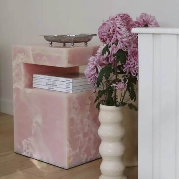 Pink Onyx Storage Side Table for Luxury Interiors