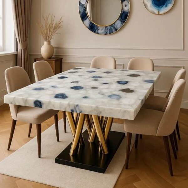 Luxury Agate Dining Table with Natural Gemstone Top