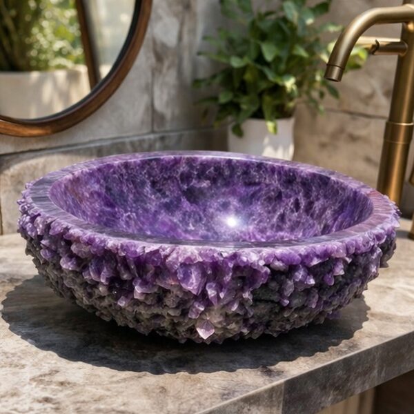 Amethyst Crystal Vessel Sink Raw Purple Geode Countertop Basin