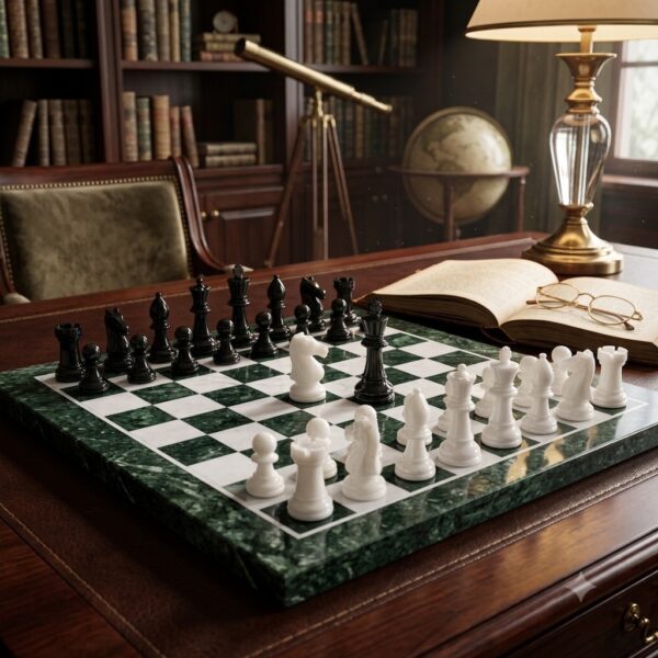 Premium Green Marble Chess Set With Hand Carved Stone Figures