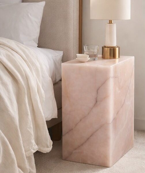 Natural Rose Onyx Cube Bedside Nightstand Display Column
