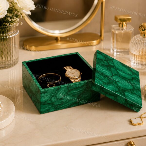 Genuine Malachite Jewelry Box Luxury Stone Trinket Case