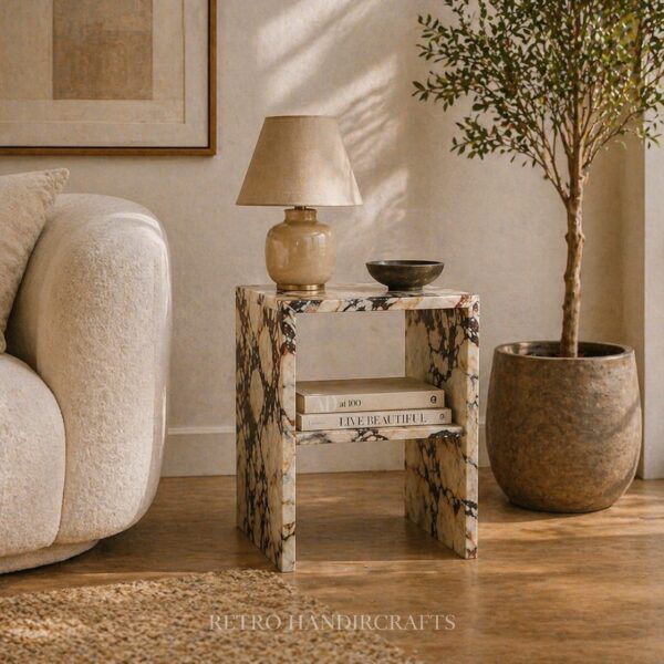 Calacatta Viola Marble Side Table Luxurious End Stand Living Room