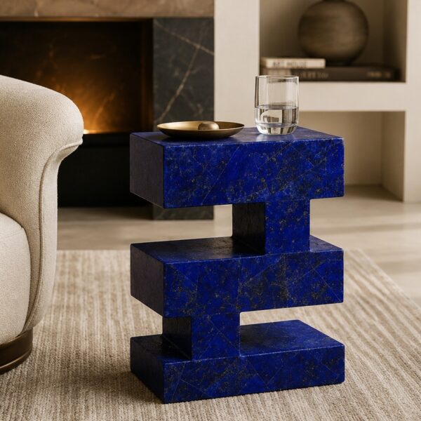Lapis Lazuli Geometric Side Table Modern Luxury Stone End Accent
