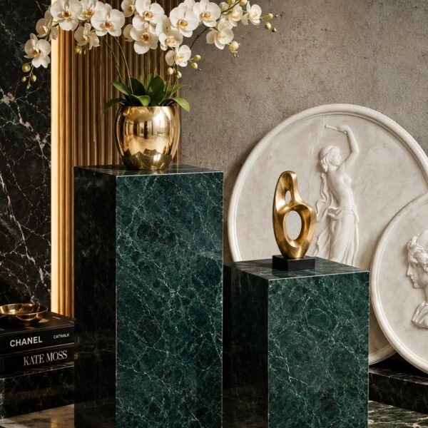 Solid Natural Green Marble Cube Plinth Display Side Table