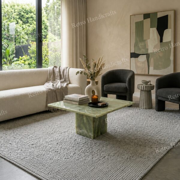 Green Onyx Square Coffee Table Luxury Translucent Centerpiece