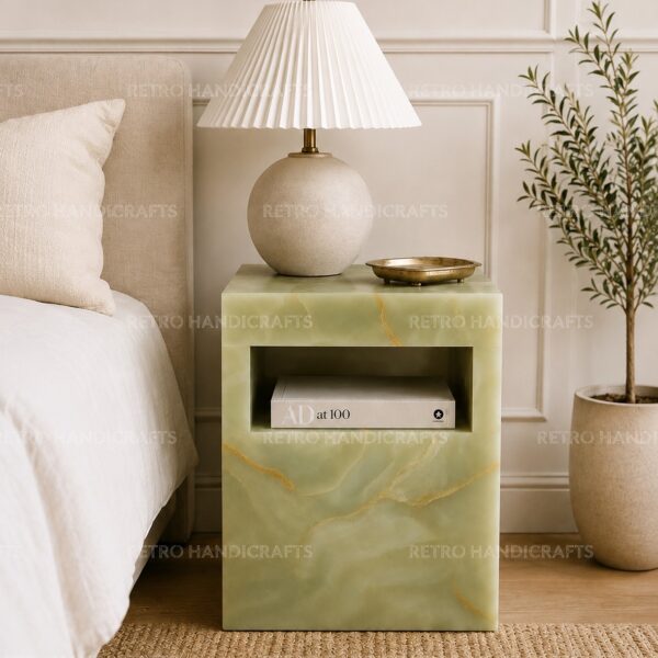 Green Onyx Bedside Pedestal Geometric Statement Storage Unit