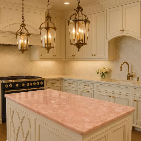 Luxury Rose Quartz Kitchen Countertop Polished Pink Crystal Slab