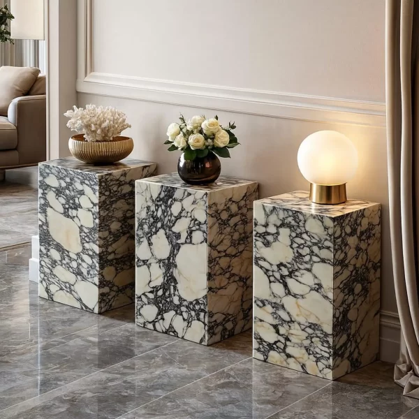 Calacatta Viola Marble Side Table Marble Plinth Pedestal